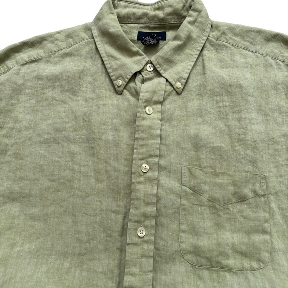 Brooks Brothers Shirt Mens Size XL 346 Short Sleeve Button 100% Linen Green - Picture 3 of 5